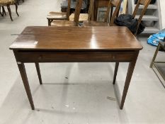 19th cent. Mahogany one drawer table on tapered legs. 37ins. x 16½ins. x 28ins.