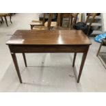 19th cent. Mahogany one drawer table on tapered legs. 37ins. x 16½ins. x 28ins.