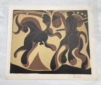 •(After) Pablo Picasso (1881-1973): Apres la Pique, original colour lino cut on woven paper realised
