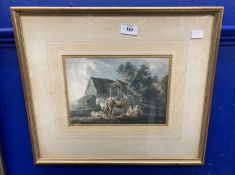 Peter Le Cave Attributed (1769-1816): Watercolour on paper, farmyard scene with animals,