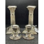 Hallmarked Silver: 1906 Corinthian silver candlesticks marked Chester Barker Brothers with loaded