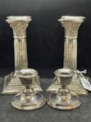 Hallmarked Silver: 1906 Corinthian silver candlesticks marked Chester Barker Brothers with loaded