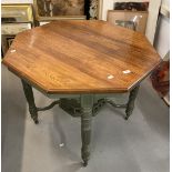 Edwardian octagonal table with painted base, turned & reeded legs united by a octagonal central