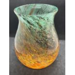 The Mavis and John Wareham Collection: Monart vase orange shading to green with aventurine. Label