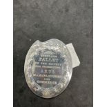 R.S.A. White metal, tests as silver presentation plaque in the shape of an artists palette, one side