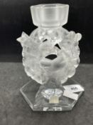 The Mavis and John Wareham Collection: Lalique: Frosted crystal Mesanges lovebird candle holder, two