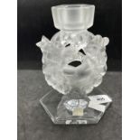 The Mavis and John Wareham Collection: Lalique: Frosted crystal Mesanges lovebird candle holder, two