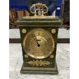 Clocks: French Empire style Le Castel mantel clock, malachite style case with gilt metal mounts on a