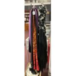 Fashion: Ladies scarves, purple velvet with design of leaves, silk lined. Black silk with velvet