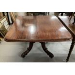 Early 20th cent. Mahogany tilt top dining table on turned central support with tripod feet. Top A/F.