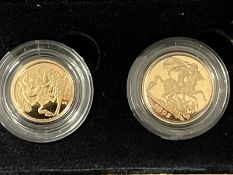 Coins/Numismatics: Royal Mint 2008 boxed proof gold half and full sovereigns.