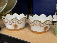 Ceramics: 20th cent. Portuguese Porcelain Monteith cache pots with gold rims marked Vista Alegre