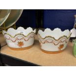 Ceramics: 20th cent. Portuguese Porcelain Monteith cache pots with gold rims marked Vista Alegre
