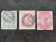 Stamps: GB 1867-83, SG131 10/- (ten shilling) greenish-grey, plate 1, FG, slightly blued paper used,