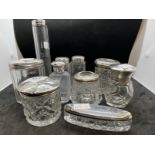 Hallmarked Silver: Silver topped glass bottles A/F. (10)