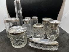 Hallmarked Silver: Silver topped glass bottles A/F. (10)