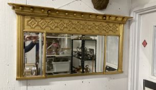 19th cent. Gilt overmantle mirror the moulded cornice with applied balls over triple bevelled