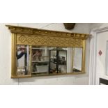 19th cent. Gilt overmantle mirror the moulded cornice with applied balls over triple bevelled