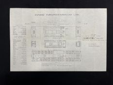 R.M.S. CARPATHIA: Extremely rare Cabin/Deck deck plan for Cunard's famous Carpathia. This plan