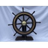 MARITIME: A good 19th century brass and hard wood ships wheel with the legend 'NORTHUMBRIAN MAID.