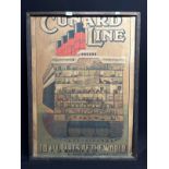 POSTERS: Cunard Line cross sectional of Aquitania, 'To All Parts of The World' mounted on board. A/F