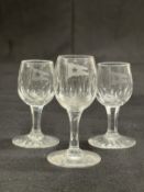 WHITE STAR LINE: Cut glass mixed sherry and other glasses. 3½ins. and 4ins. (3)