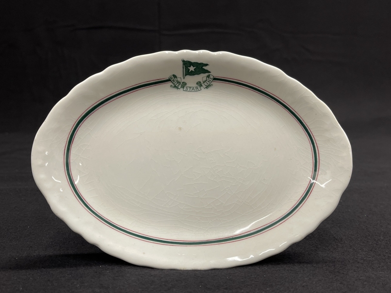WHITE STAR LINE: Rare John Maddock and Sons oval dish with green banded decoration. 8½ins.