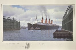 R.M.S. TITANIC/PRINTS: Artists Proof by H. Brookes signed by Titanic survivors Millvina Dean and