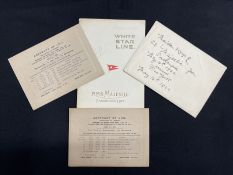 R.M.S. MAJESTIC: Extremely rare maiden voyage trio comprising a First-Class passenger list from