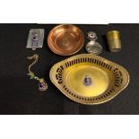MILITARIA/ROYAL NAVY: H.M.S. Rodney rum measure, copper ashtray, caddy spoon, oval dish,