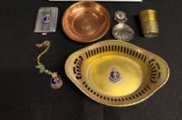 MILITARIA/ROYAL NAVY: H.M.S. Rodney rum measure, copper ashtray, caddy spoon, oval dish,