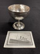 WHITE STAR LINE: Elkington plate First-Class sundae dish. 4ins. Plus an In Sacred Memory of