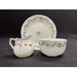 WHITE STAR LINE: Rare Stonier and Company Rose pattern trio of milk jug, saucer and sugar bowl. (3)