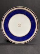 WHITE STAR LINE: Unusual cobalt blue and gilt a la carte dinner plate.