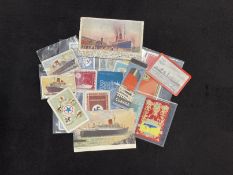 SHIPPING: Mixed collection of ephemera including postcards and match labels for lines including