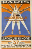 TRAVEL POSTERS: 1930s Vintage French Ocean liner Poster, Paris Marseille Afrique du Nord, Cie Gle