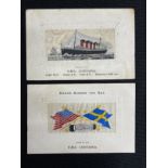 THE MAY COLLECTION: R.M.S. Lusitania silk postcards. (2)