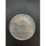 OCEAN LINER/ART DECO: Rare S.S. Normandie silver medallion decorated with the great liner and