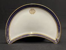 WHITE STAR LINE: Extremely rare Copeland Spode a la carte crescent dish with gilt Oceanic Steam