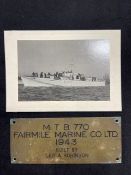 WORLD WAR TWO/MARITIME: Important archive relating to Sub Lt. David Johnson and H.M.S. M.T.B. 770, a