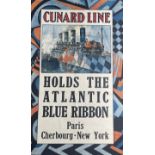 TRAVEL POSTERS: Cunard Line Holds the Atlantic Blue Ribbon Paris - Cherbourg - London showing