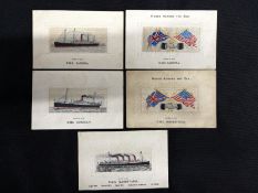 THE MAY COLLECTION: Silk postcards to include Saxonia, Mauretania and Corsican. (5)
