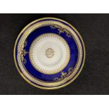 R.M.S. TITANIC: Rare cobalt blue and gilt saucer with gilt OSNC to centre. Made by Spode and