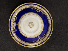 R.M.S. TITANIC: Rare cobalt blue and gilt saucer with gilt OSNC to centre. Made by Spode and