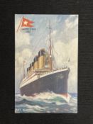 R.M.S. TITANIC AND R.M.S. OLYMPIC: A Tucks postcard of the Olympic, but sent from Southampton on