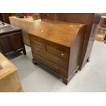 18th cent. Figured oak drop well bureau, two short over two long drawers with drop handles, the