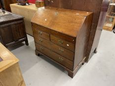 18th cent. Figured oak drop well bureau, two short over two long drawers with drop handles, the