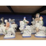 Rye Pottery Canterbury Tales Figurines: The Knight 10ins, The Wife of Bath 8ins, Pair of Running