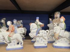 Rye Pottery Canterbury Tales Figurines: The Knight 10ins, The Wife of Bath 8ins, Pair of Running