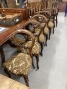 Victorian set of 5 mahogany balloon back dining chairs with cabriole legs upholstered seats.